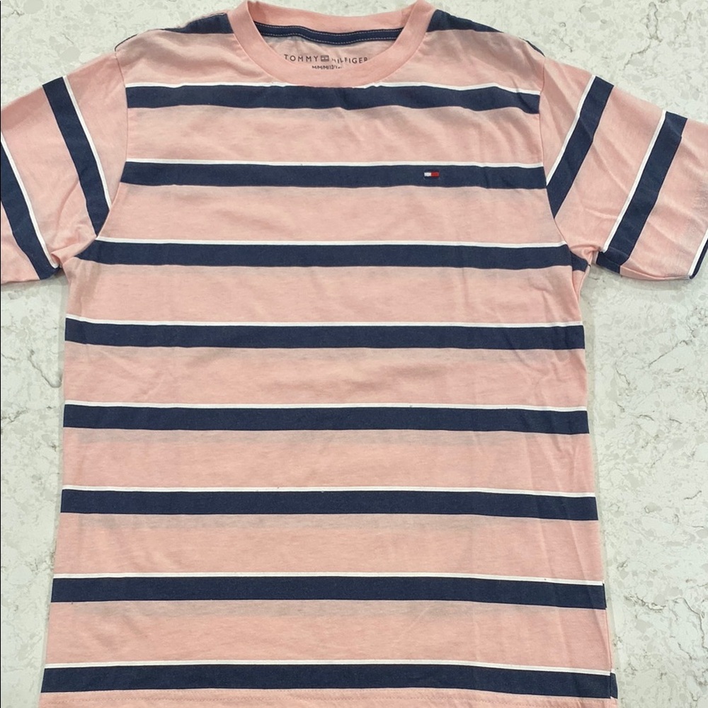 Tommy Hilfiger Boys Pink and Navy Striped Shirt